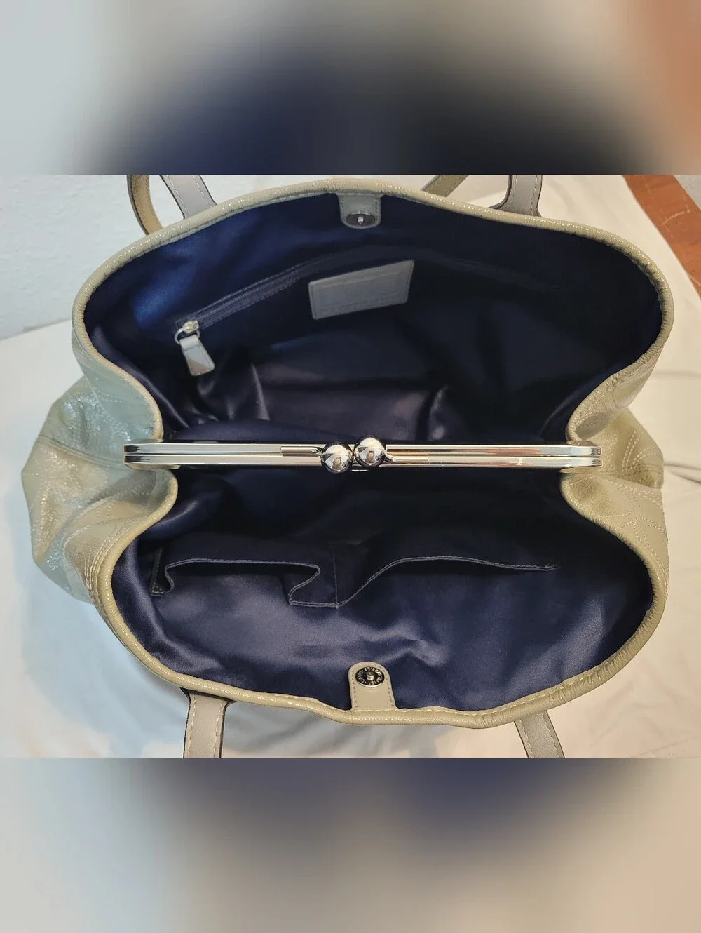 Coach Patent Leather Satchel in Light Gray